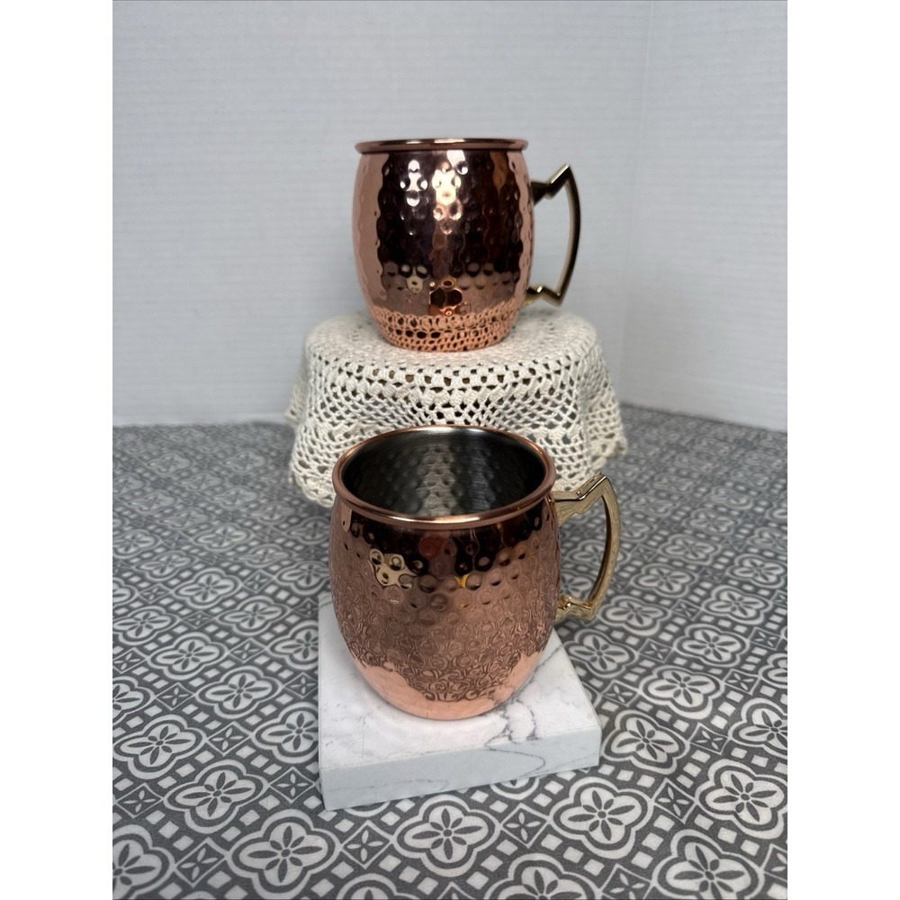 2  GODINGER SILVER ART CO. Moscow Mule Mugs Hammered Copper Brass ~ Brand New.